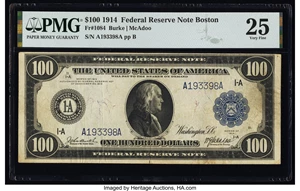 image for: Fr. 1084 $100 1914 Federal Reserve Note PMG Very Fine 25....