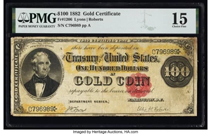 image for: Fr. 1206 $100 1882 Gold Certificate PMG Choice Fine 15....
