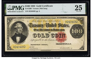 image for: Fr. 1209 $100 1882 Gold Certificate PMG Very Fine 25....
