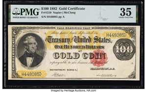 image for: Fr. 1210 $100 1882 Gold Certificate PMG Choice Very Fine 35....