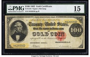 image for: Fr. 1210 $100 1882 Gold Certificate PMG Choice Fine 15....