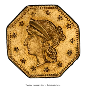 image for: 1863 $1 Liberty Octagonal Dollar, BG-1307A, R.1, Restrike, MS64 PCGS. PCGS Population: (19/12 and 1/0+). NGC Census: (0/0 a...
