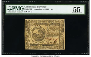 image for: Continental Currency November 29, 1775 $6 PMG About Uncirculated 55....