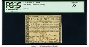 image for: New Jersey June 9, 1780 $8 PCGS Very Fine 35....