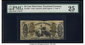 image for: Fr. 1367 50¢ Third Issue Justice PMG Very Fine 25....