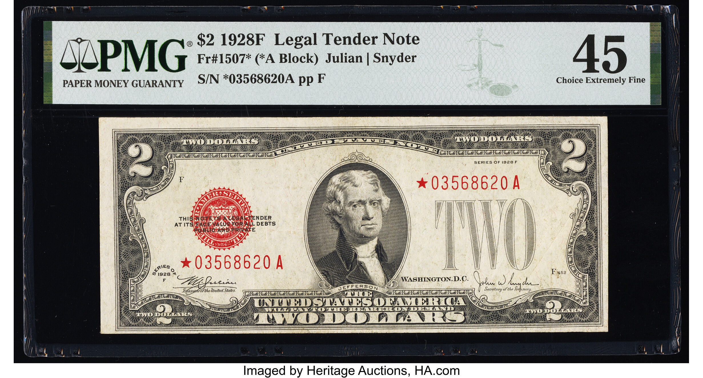 image for: Fr. 1507* $2 1928F Legal Tender Star Note. PMG Choice Extremely Fine 45....