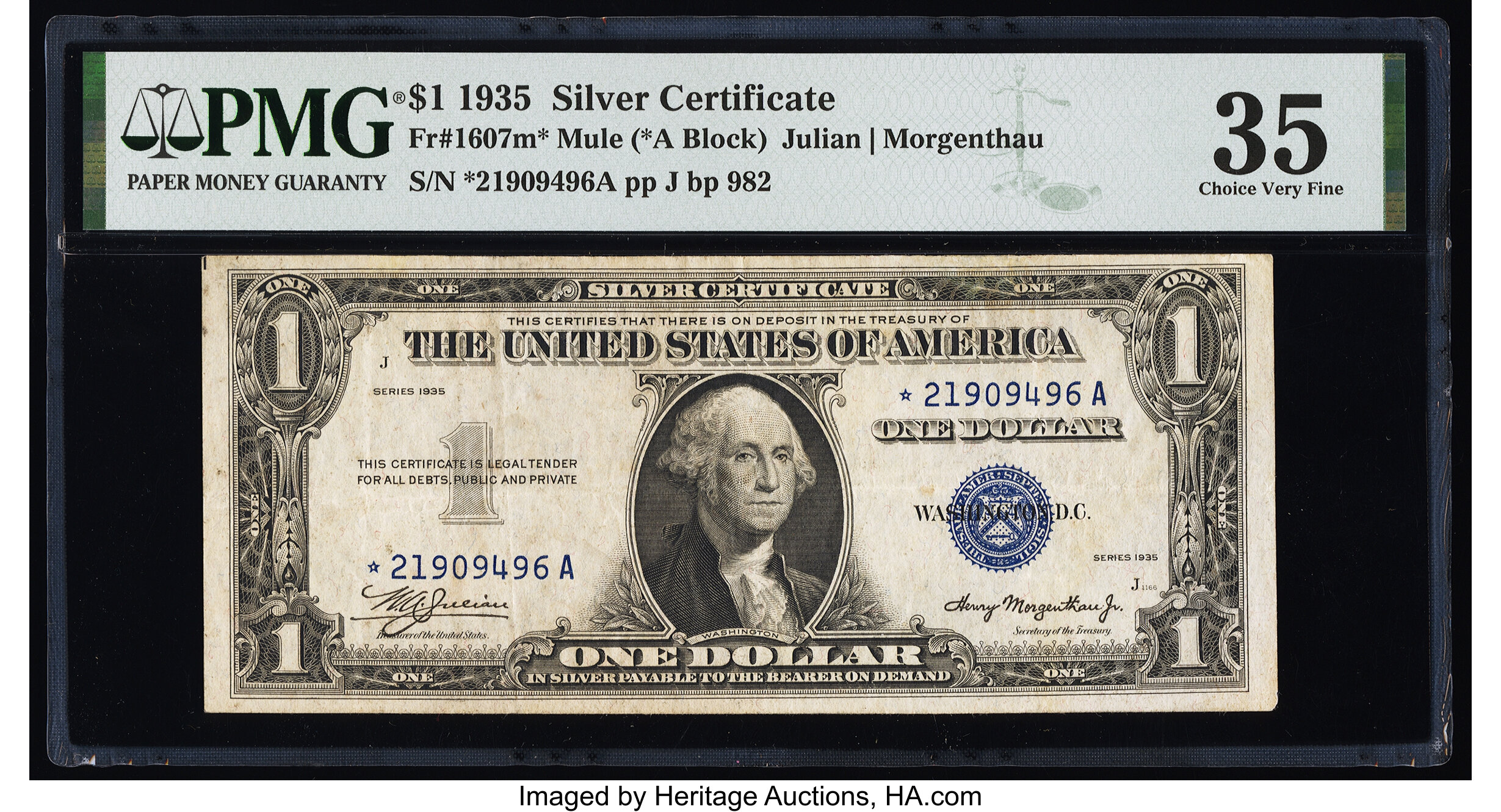 image for: Fr. 1607m* $1 1935 Mule Silver Certificate Star. PMG Choice Very Fine 35....