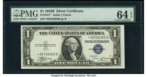 image for: Fr. 1611* $1 1935B Silver Certificate. PMG Choice Uncirculated 64 EPQ....