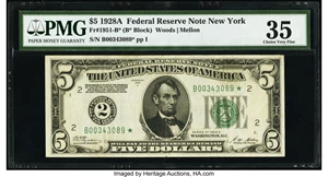 image for: Fr. 1951-B* $5 1928A Federal Reserve Star Note. PMG Choice Very Fine 35....