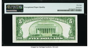 image for: Fr. 1952-H $5 1928B Light Green Seal Federal Reserve Note. PMG Choice About Unc 58 EPQ....