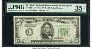 image for: Fr. 1959-C* $5 1934C Federal Reserve Star Note. PMG Choice Very Fine 35 EPQ....