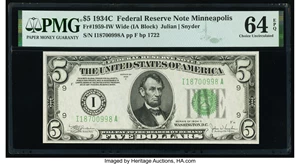image for: Fr. 1959-I $5 1934C Federal Reserve Note. PMG Choice Uncirculated 64 EPQ....