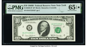 image for: Fr. 2020-B* $10 1969B Federal Reserve Star Note. PMG Gem Uncirculated 65 EPQ*....