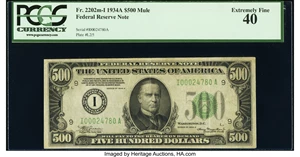 image for: Fr. 2202-I $500 1934A Mule Federal Reserve Note. PCGS Extremely Fine 40....