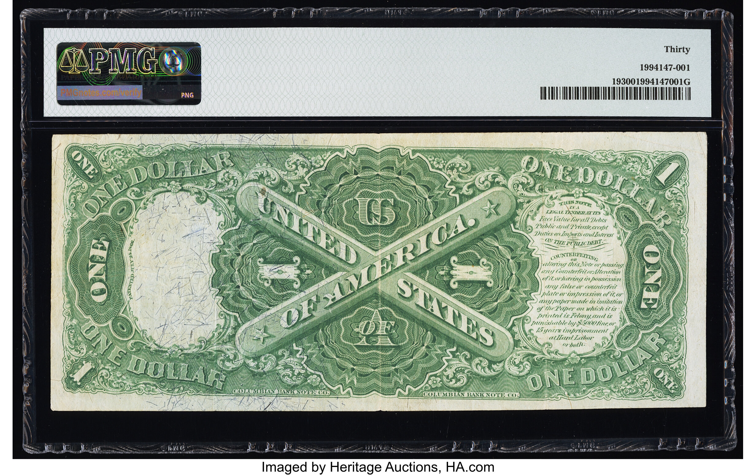 image for: Fr. 19 $1 1874 Legal Tender PMG Very Fine 30....