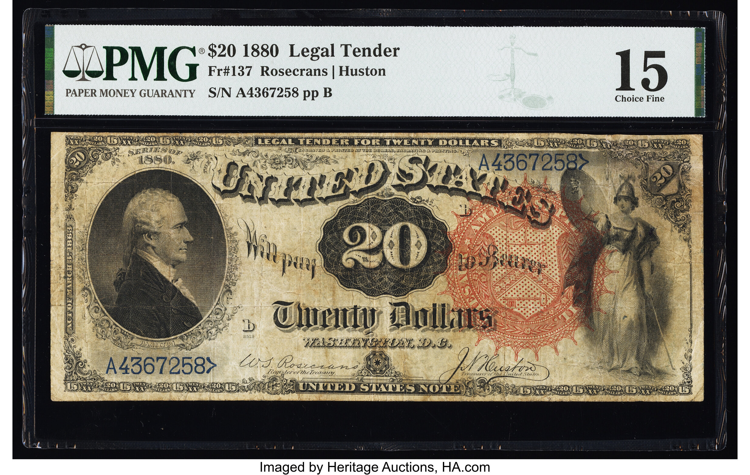 image for: Fr. 137 $20 1880 Legal Tender PMG Choice Fine 15....