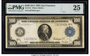 image for: Fr. 1131 $100 1914 Federal Reserve Note PMG Very Fine 25....