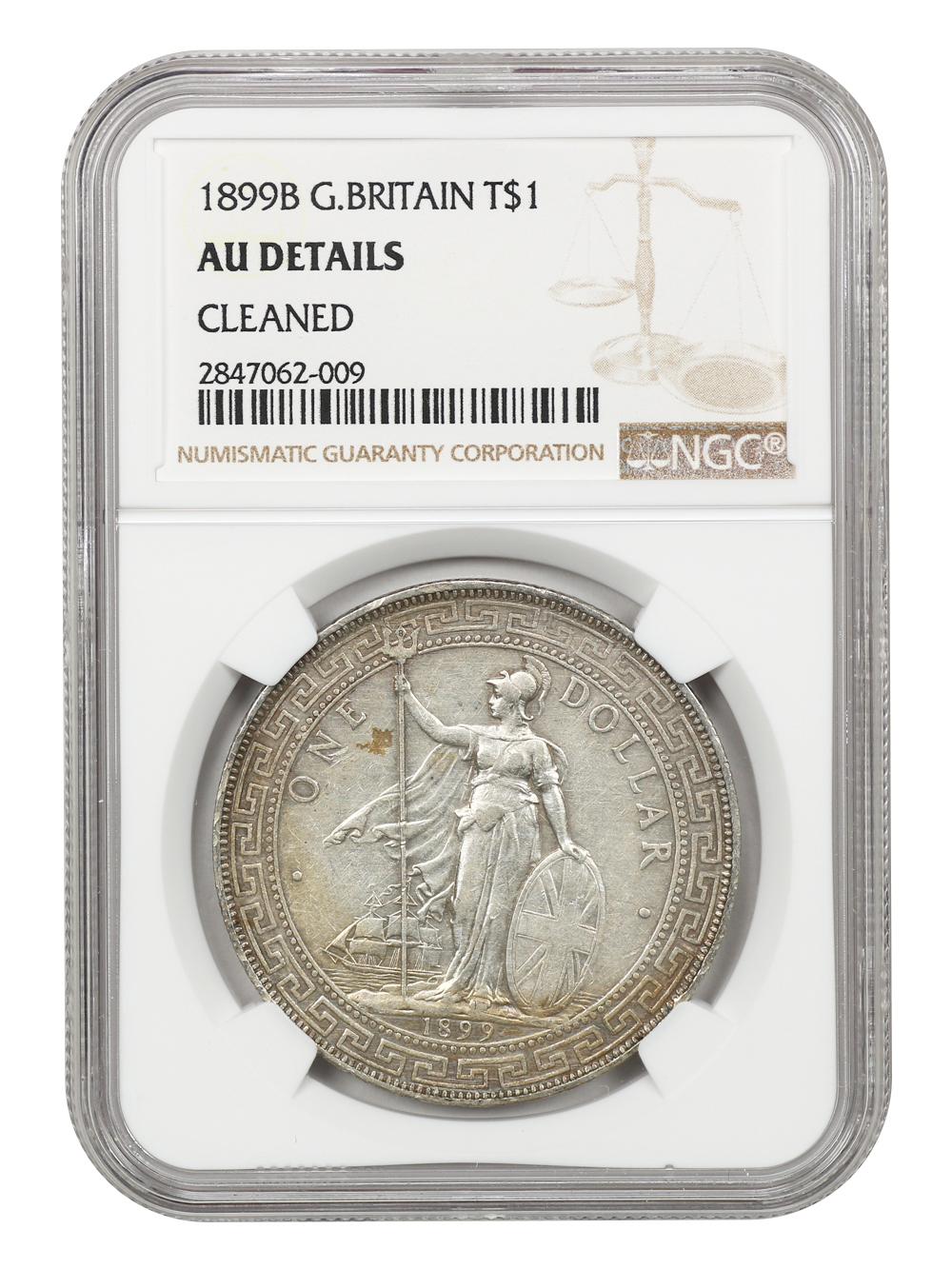 image for: Great Britain: 1899-B Trade $1 NGC AU Details (Cleaned)