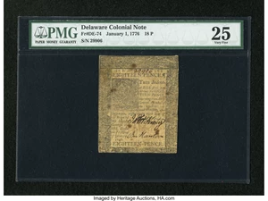 image for: Delaware January 1, 1776 18d PMG Very Fine 25....