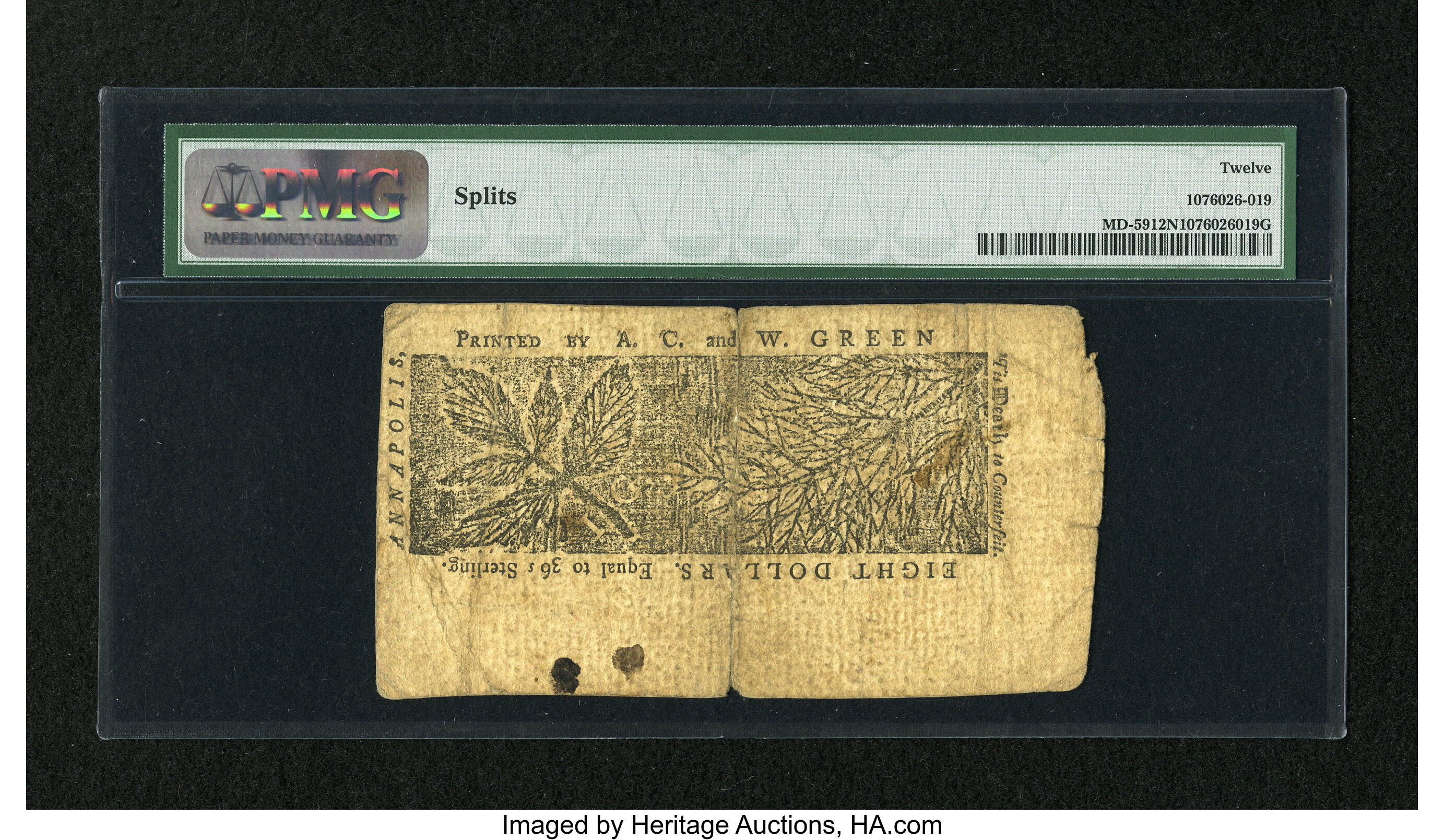 image for: Maryland March 1, 1770 $8 PMG Fine 12 Net....