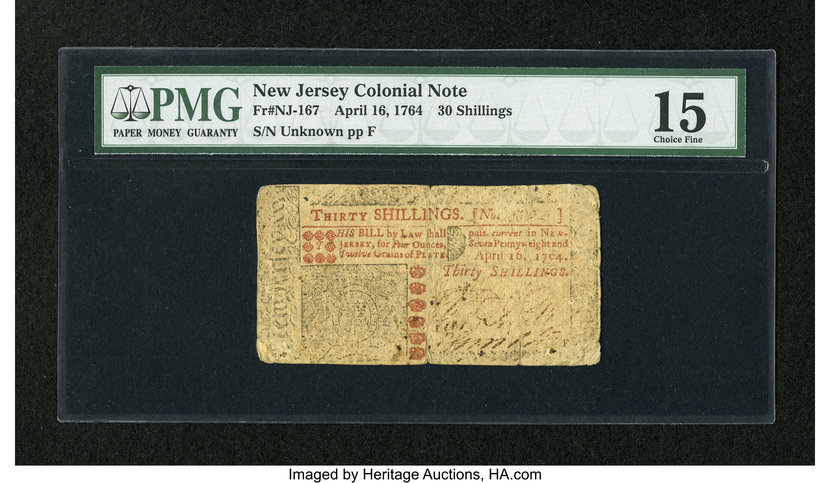 image for: New Jersey April 16, 1764 30s PMG Choice Fine 15.