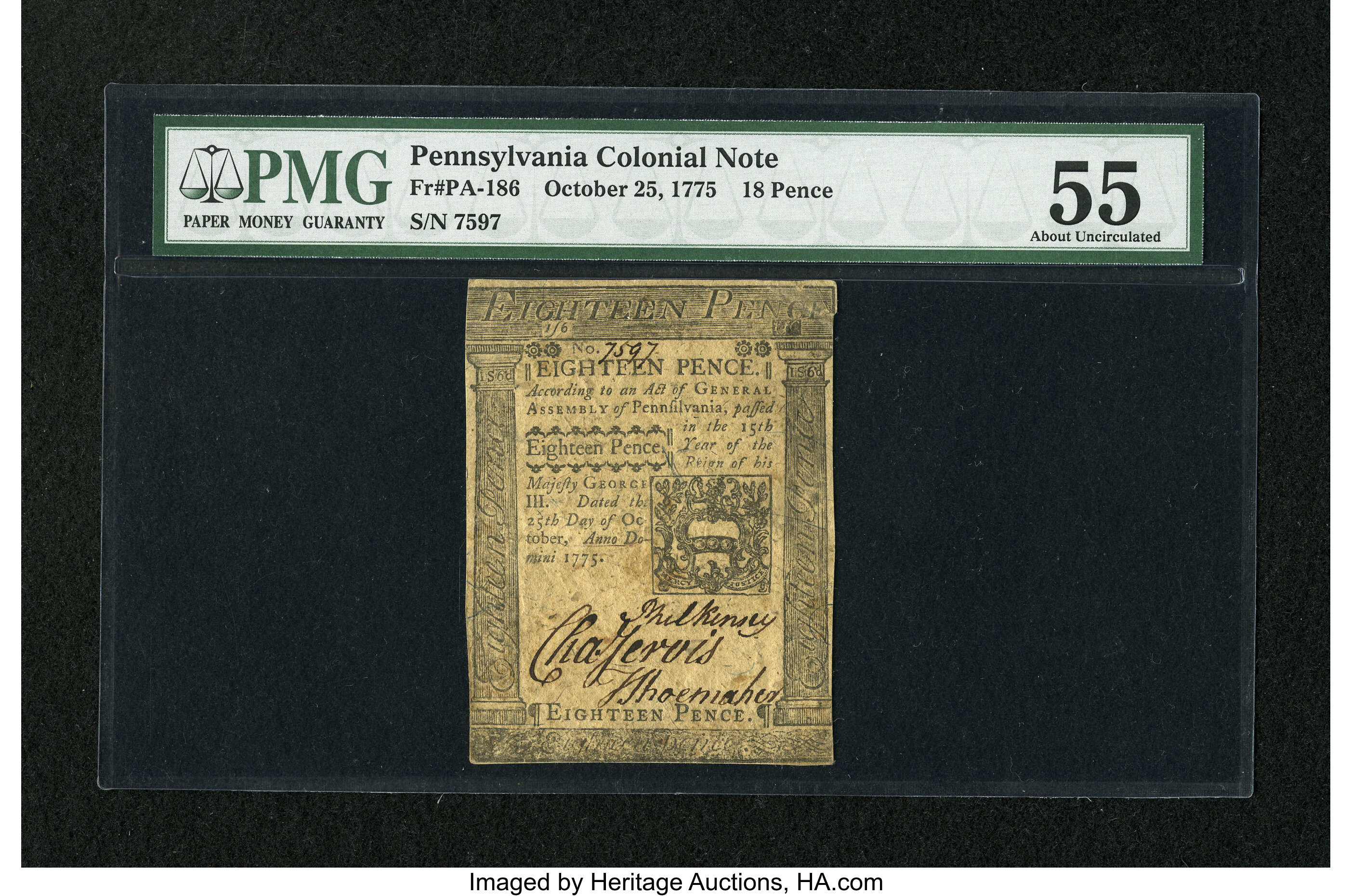 image for: Pennsylvania October 25, 1775 18d PMG About Uncirculated 55....