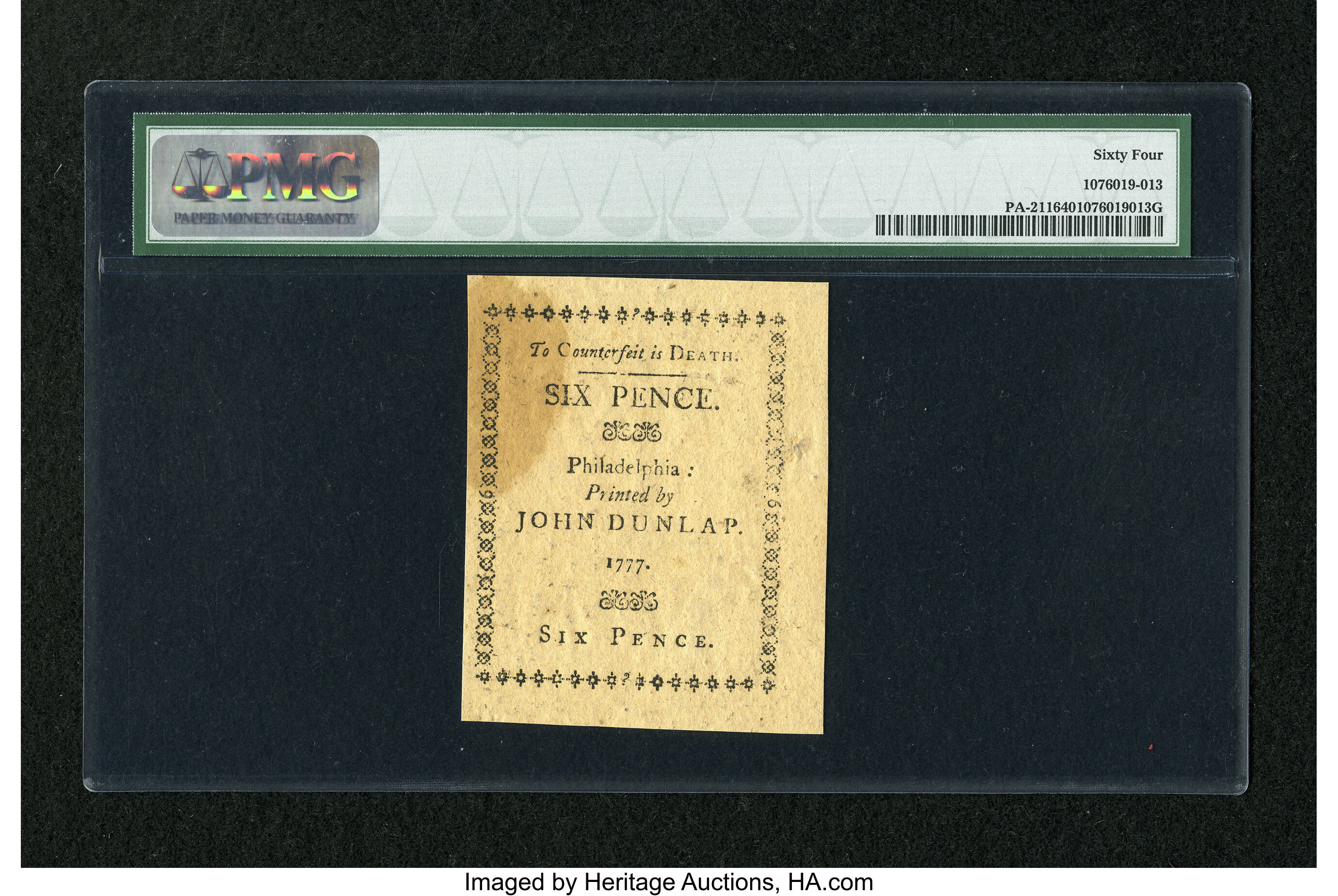 image for: Pennsylvania April 10, 1777 6d PMG Choice Uncirculated 64....