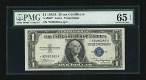 image for: Fr. 1608* $1 1935A Silver Certificate Star. PMG Gem Uncirculated 65 EPQ....