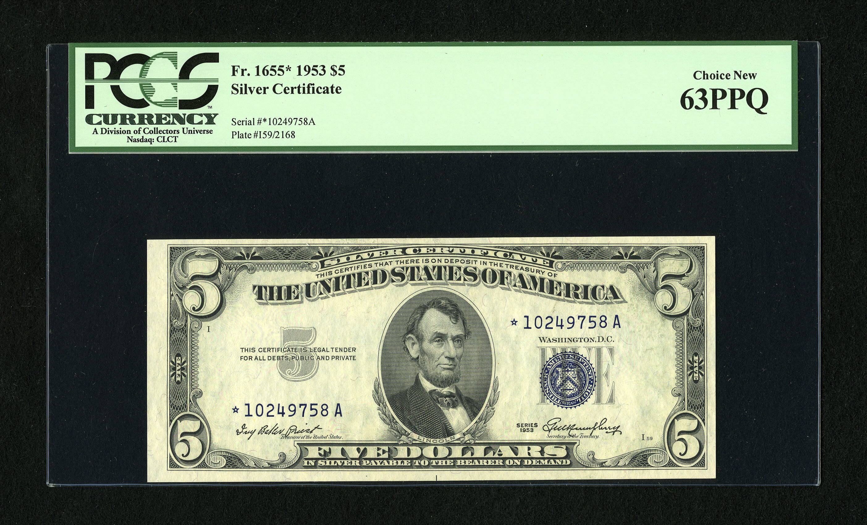 image for: Fr. 1655* $5 1953 Silver Certificate. PCGS Choice New 63PPQ....