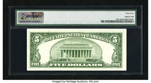 image for: Fr. 1961-D $5 1950 Wide II Federal Reserve Note. PMG Choice Uncirculated 64....