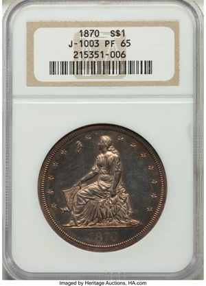 image for: 1870 $1 Silver Dollar, Judd-1003, Pollock-1134, Low R.6, PR65 NGC....