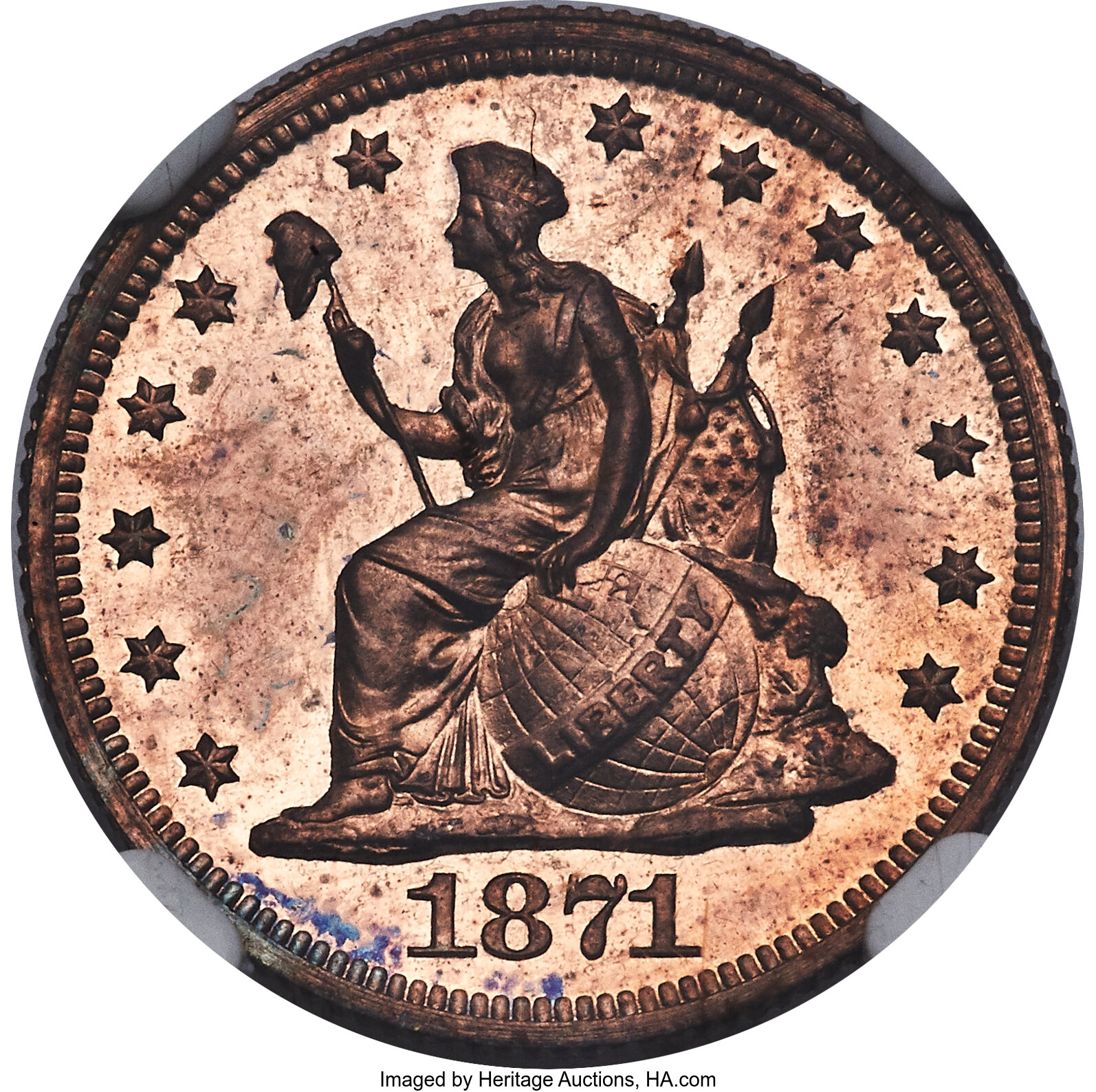 image for: 1871 10C Ten Cents, Judd-1085, Pollock-1221, High R.6, PR64 Red and Brown NGC....
