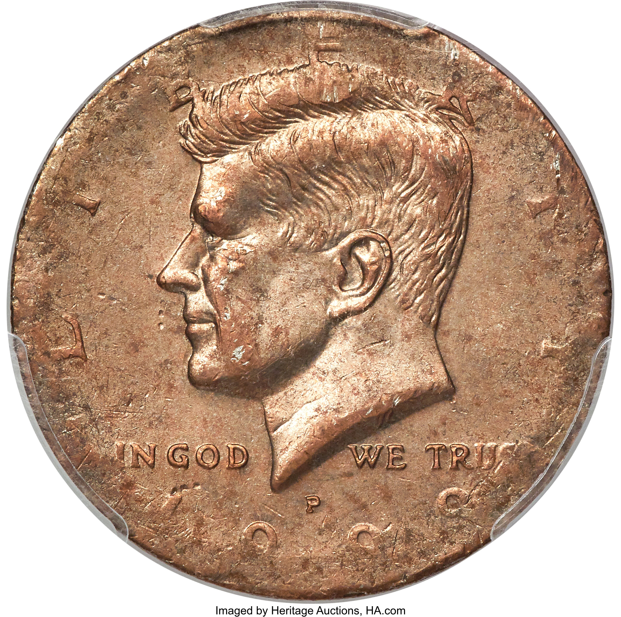 image for: 1999-P 50C Kennedy Half Dollar -- Struck on an 8.5 gram Copper Core, No Outer Clad Layers -- AU58 PCGS....
