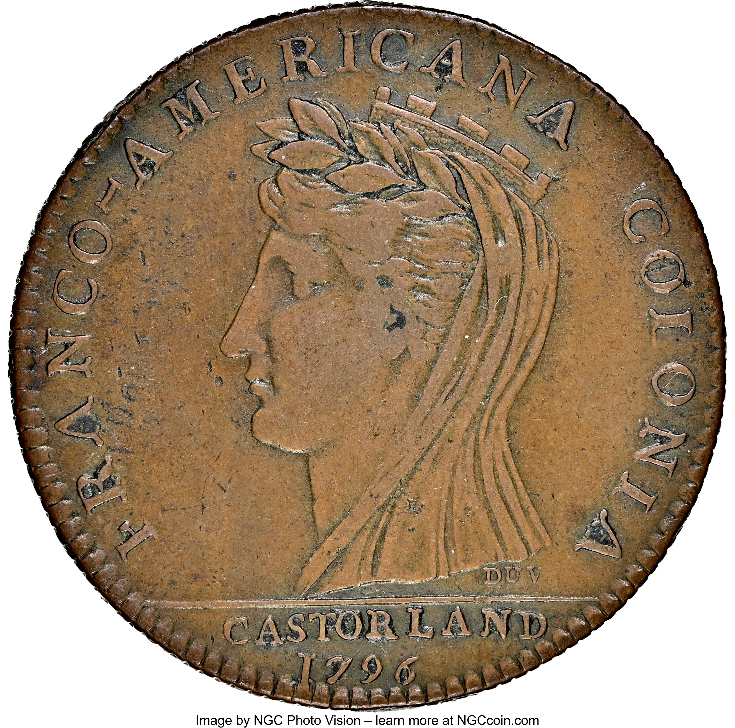 image for: 1796 Castorland Medal, Copper, Original, VF35 NGC. W-9110, R.7. Ex: Long Island Collection.From The Long Island Collec...