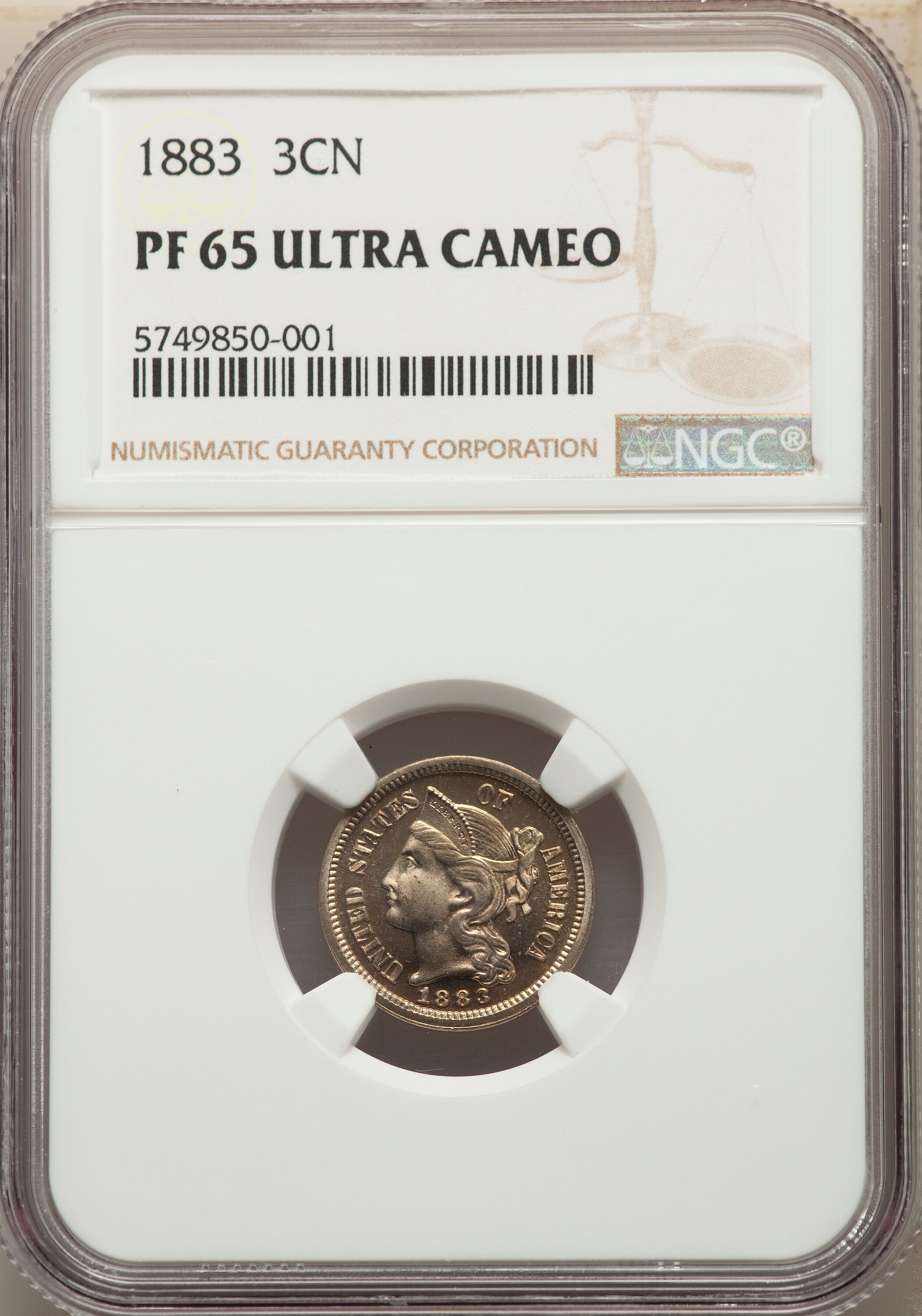 image for: 1883 3CN PR65 Ultra Cameo NGC. NGC Census: (0/0). PCGS Population: (0/2). PR65. ...