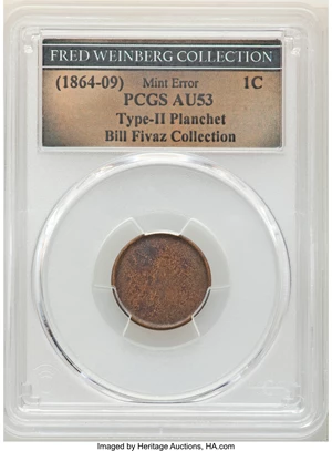 image for: (1864-1909) Small Cent Type II Planchet AU53 PCGS. Ex: Fred Weinberg Collection, Bill Fivaz Collection.From The Fred W...