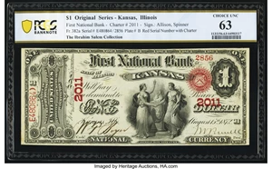 image for: Kansas, IL - $1 Original Fr. 382a The First National Bank Ch. # 2011 PCGS Banknote Choice Unc 63....