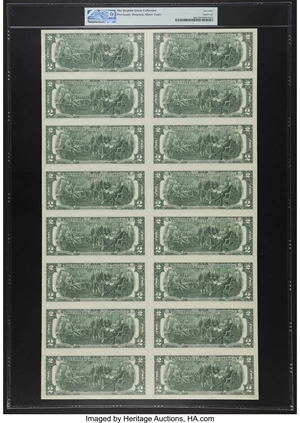 image for: Fr. 1935-J* $2 1976 Federal Reserve Star Notes. Uncut Sheet of 16. PMG Choice Uncirculated 63....