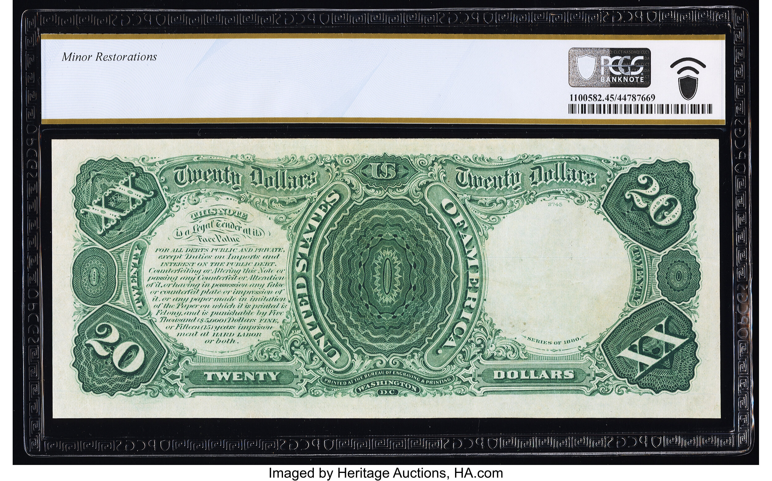 image for: Fr. 138 $20 1880 Legal Tender PCGS Banknote Choice XF 45 Details....
