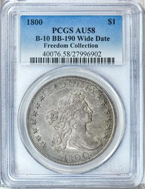 image for: $1 1800 WIDE DATE, LOW 8. PCGS AU58
