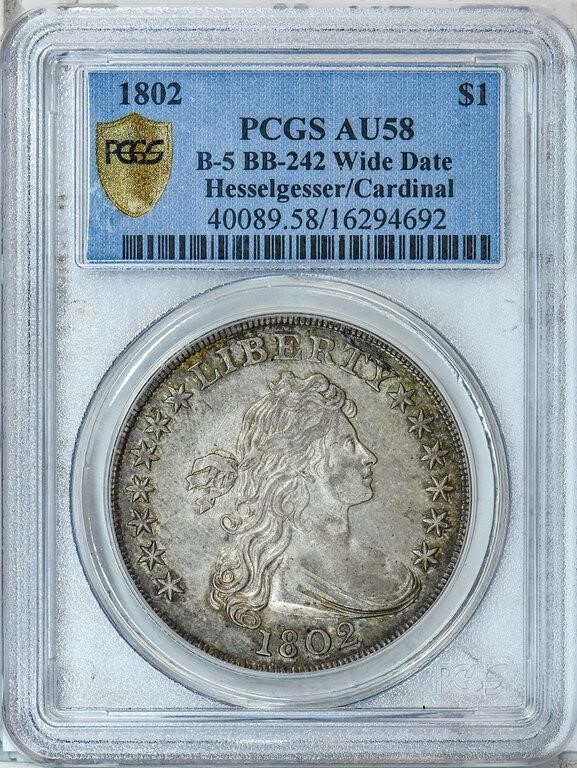 image for: $1 1802 WIDE DATE. PCGS  AU58