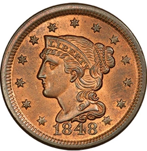 image for: 1C 1848 NEWCOMB-35. PCGS MS66 RB CAC
