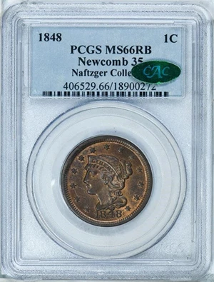 image for: 1C 1848 NEWCOMB-35. PCGS MS66 RB CAC