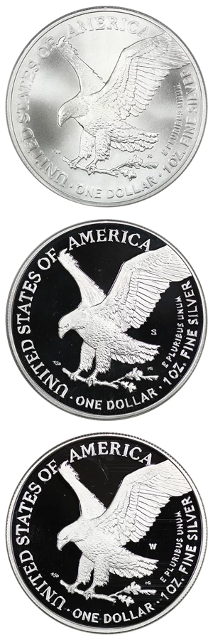 image for: 2021-P/S/W Silver Eagle $1 ANACS MS70/PR70 DCAM (Type 2 3 Coins)