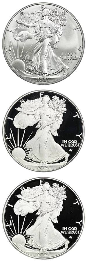 image for: 2021-P/S/W Silver Eagle $1 ANACS MS70/PR70 DCAM (Type 2 3 Coins)