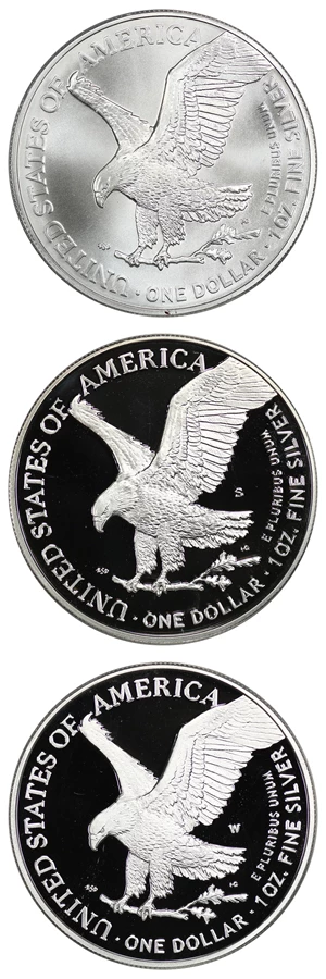 image for: 2021-P/S/W Silver Eagle $1 ANACS MS70/PR70 DCAM (Type 2 3 Coins)