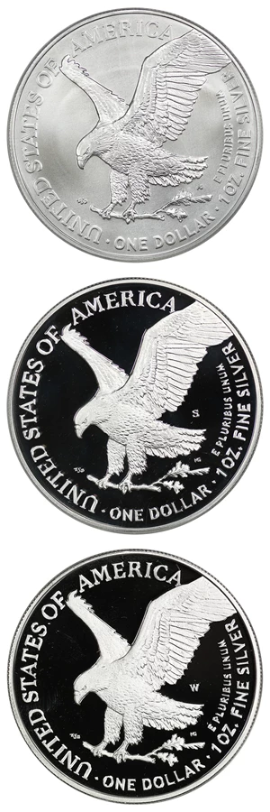 image for: 2021-P/S/W Silver Eagle $1 ANACS MS70/PR70 DCAM (Type 2 3 Coins)