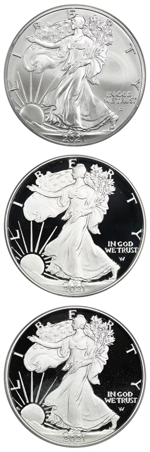 image for: 2021-P/S/W Silver Eagle $1 ANACS MS70/PR70 DCAM (Type 2 3 Coins)
