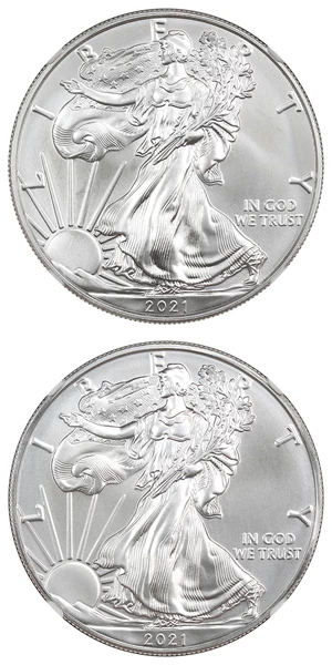 image for: Lot of 2021-(P/S) Silver Eagle $1 NGC MS70 (Type 1 Mercanti Autograph 2 Coins)