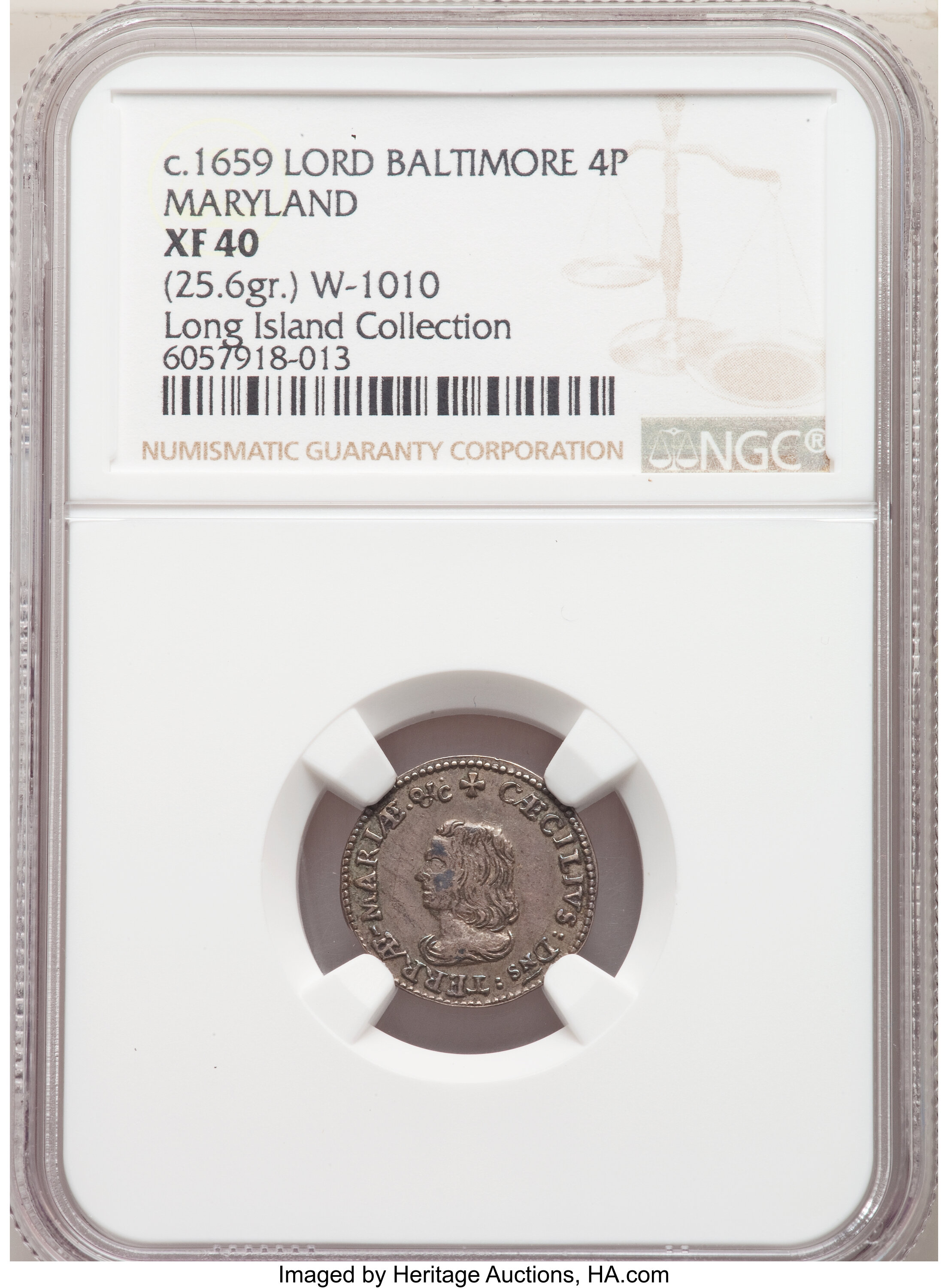 image for: (1659) Lord Baltimore Fourpence XF40 NGC. Hodder 1-A, W-1010, R.6....